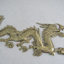 Vintage MCM Brass Asian Dragon Wall Decor 18" Length

