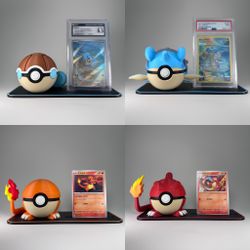 Custom 3D printed pokeballs and Pokemon card slab display