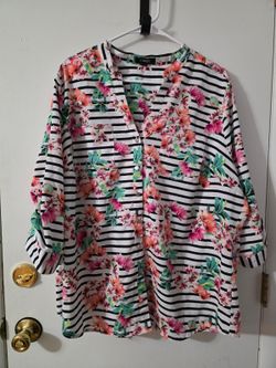 Elementz Floral Striped Tunic Blouse Women's Size Unknown Lightweight
