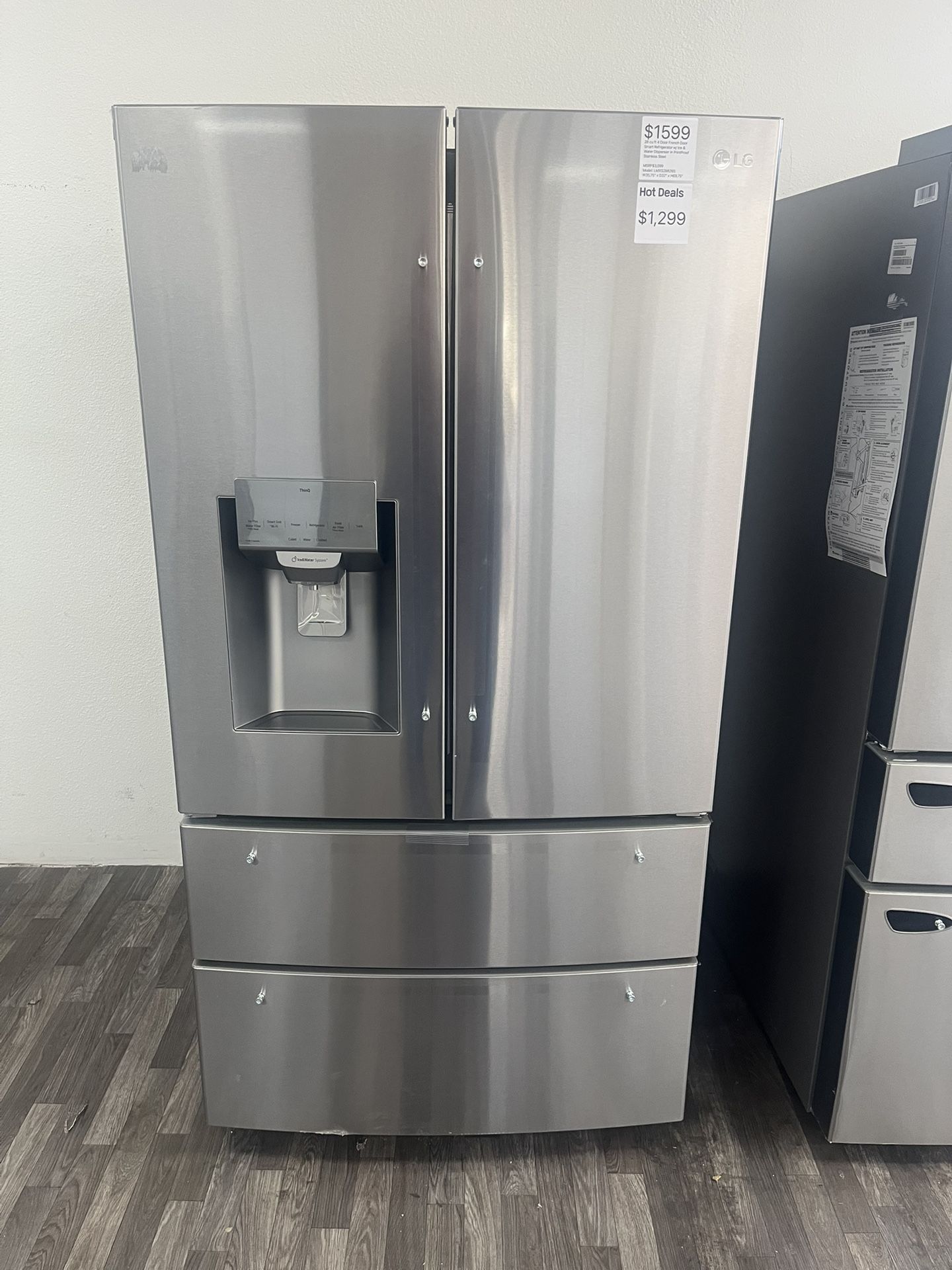 Now Only $1299 LG French Door 35.75”W Smart Refrigerator, Cosmetic Wear, 1 Year Warranty