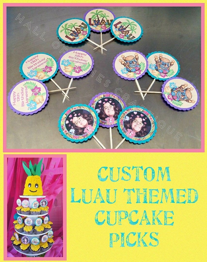 Luau themed toppers, picks, party favors and decorations