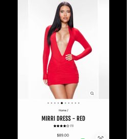 MIRRI Red Plunge Long-Sleeve Mini Dress