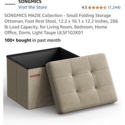 Small Folding Storage Ottoman, Foot Rest Stool, 12.2 x 16.1 x 12.2 Inches New