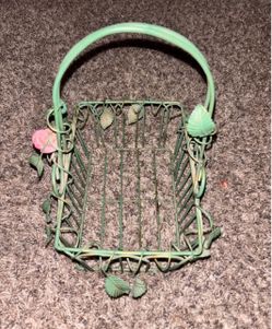 Green Metal Wire Basket with Floral Detail