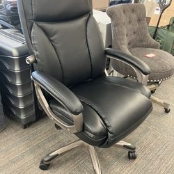 Executive High-Back Bonded Leather Chair, Supports Up to 275 lb, Black Seat/Back, Graphite Base, Office Chair, New