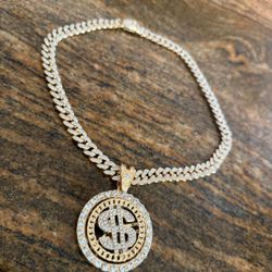 brand new iced out bling dollar money sign spinners necklace