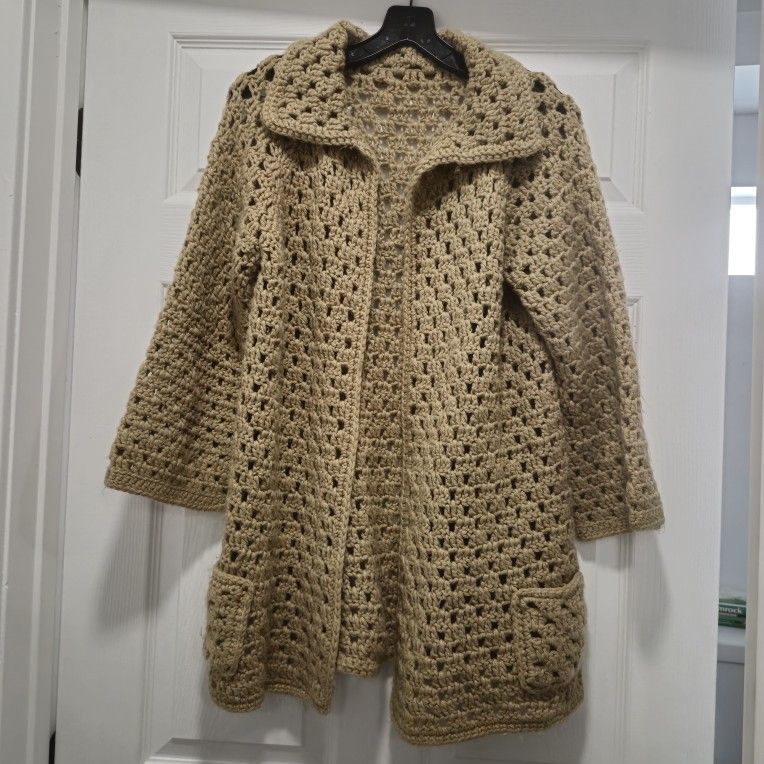 M/L Hand Made Vintage CARDIGAN tan