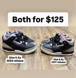 Jordan retros 3s black cement size 5.5y & 6.5y