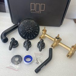 Tub Shower Faucet Set Valve Included 6-Inch Rain Shower Head Tub Spout and Triple handle
