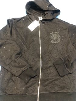 Saint Vanity Black Zip-Up Hoodie with Rhinestones