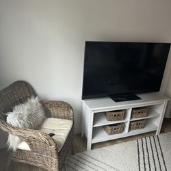 IKEA White Wood Console Table and Woven Chair  