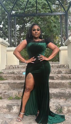 Green Velvet Gown With Feathers