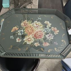 Mid Century Serving Tray With Glass Top