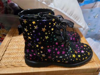 Black rainbow foil stars boots shoes girls sz 6 women's 8