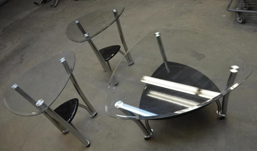 Glass Top Coffee Table & 2 Glass Top End Tables