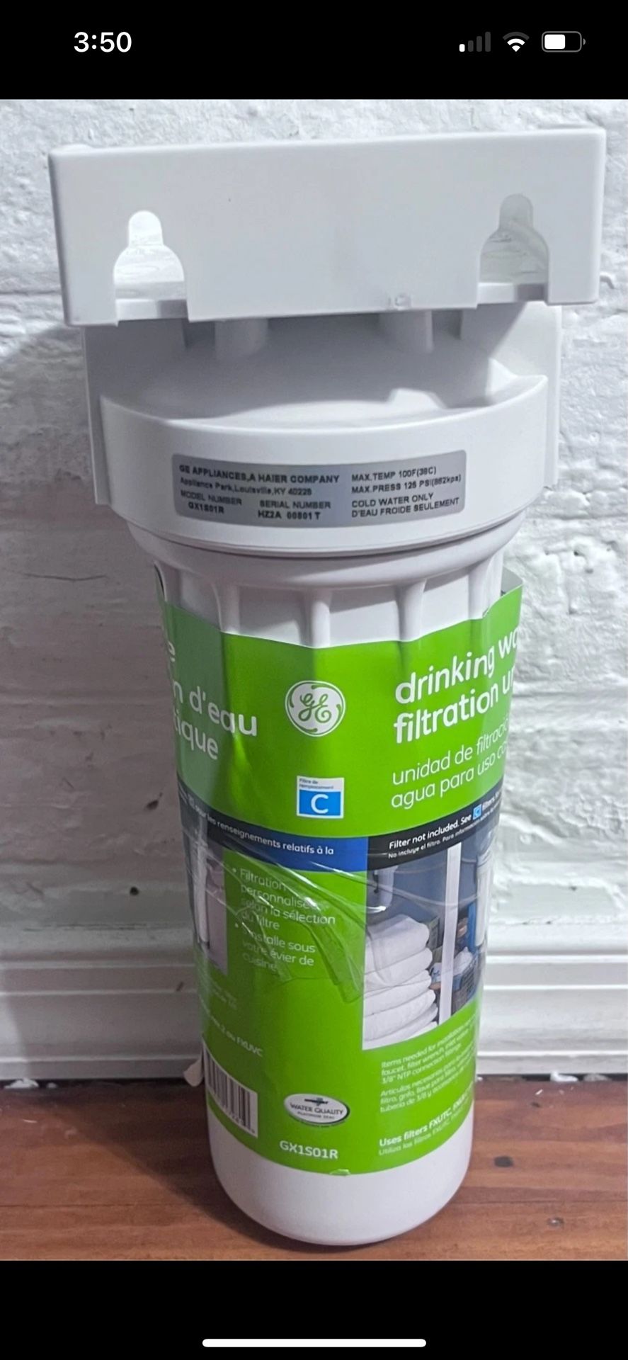 GE Single Stage Water Filtration System Model # GX1S01R