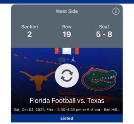 Gators vs Texas Football, 10/4