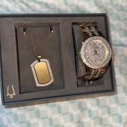 Bulova Watch And Dog Tag Box Set