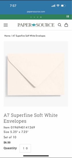 Paper Source A7 Superfine Soft White Envelopes, Qty: 179, New, $116 Value