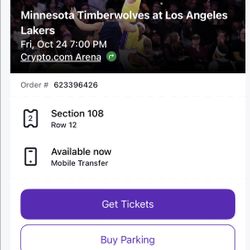Lakers vs Wolves Oct 24th - 2 Tickets 
