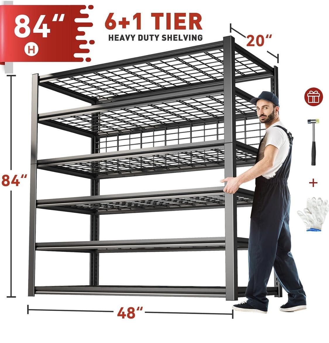 🥨84" H Garage Shelving, 6-Tier Garage Storage Shelves Heavy Duty Shelving Loads 3500LBS, 48" W Adjustable Garage Shelves Metal Shelving Storage Shelf