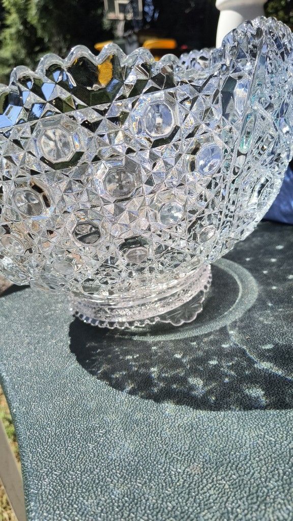 Vintage Crystal Punch Bowl With Cups