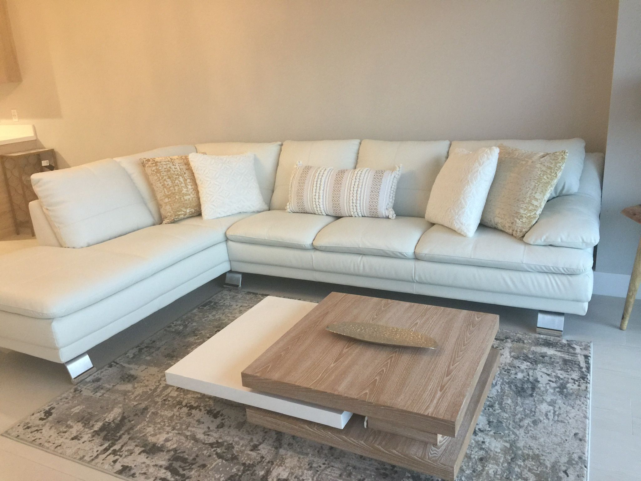 White Leather Sectional 