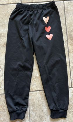 Girls 5/6 Black Pink Heart Pants NEW