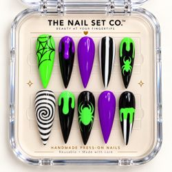 Halloween Press On Nails | Neon Spider Stiletto