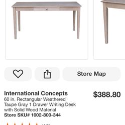 International Concepts 60 in. Rectangular Weathered Taupe Gray 1 Drawer Writing Desk with Solid Wood Material