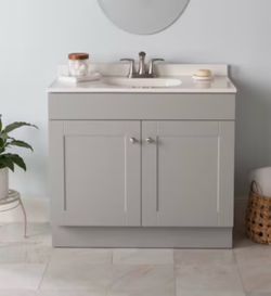 Project Source Dover 36-in Light Gray Single Sink Bathroom Vanity with White Cultured Marble Top (Fully Assembled)