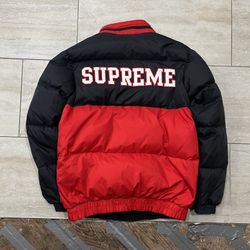 Supreme Spell-Out Reversible Puffy Puffer Jacket With Secret Hood, Mens Medium