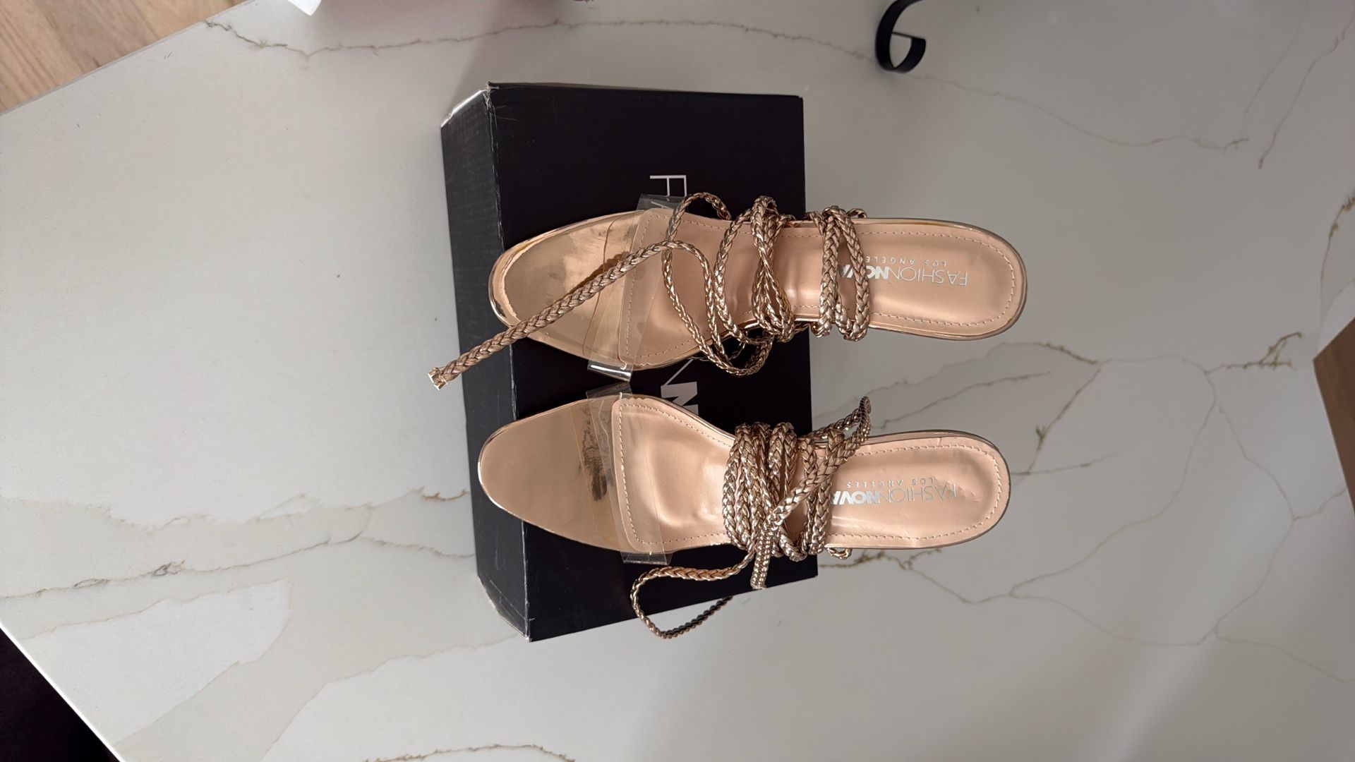 Beautiful Gold Beige High Heels With Strappy Tie Up