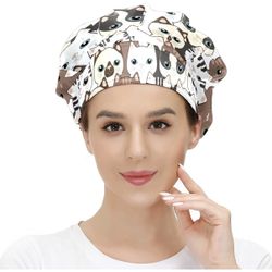 Working cap with sweatband, adjustable hat for women &men, cute cats printed (2 Packs)