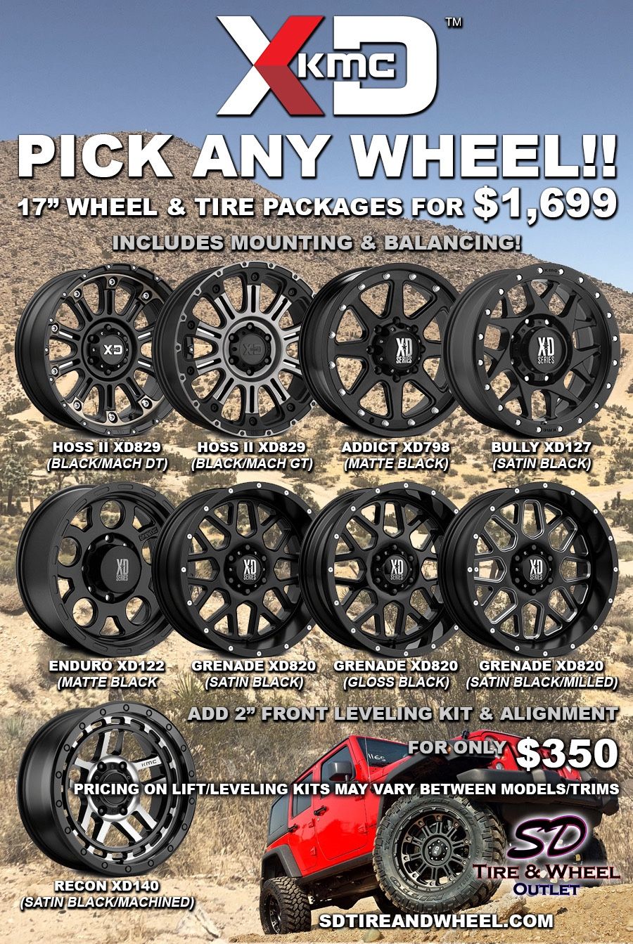 17” XD Wheel & Tire Package with All Terrain Tires (Includes Mounting
