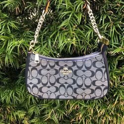 Coach Monogram Denim Mini Bag Chain Strap Shoulder Bag