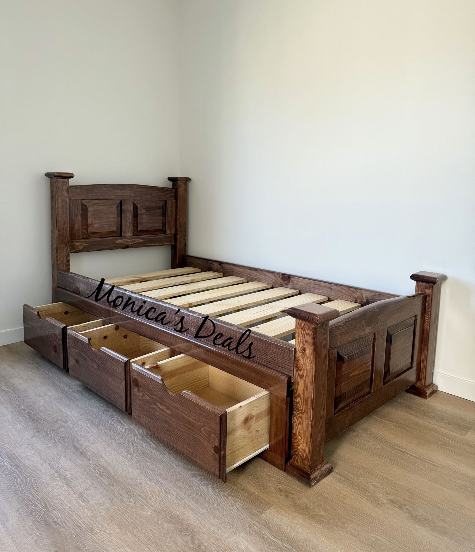 Twin Solid Wood Bed Frame With 3 Drawers $460