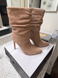 Nine West Tan Suede Slouch Stiletto Boots
