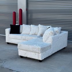 FREE DELIVERY Fluffy Corduroy L-Sectional Sofa Couch (NEW)