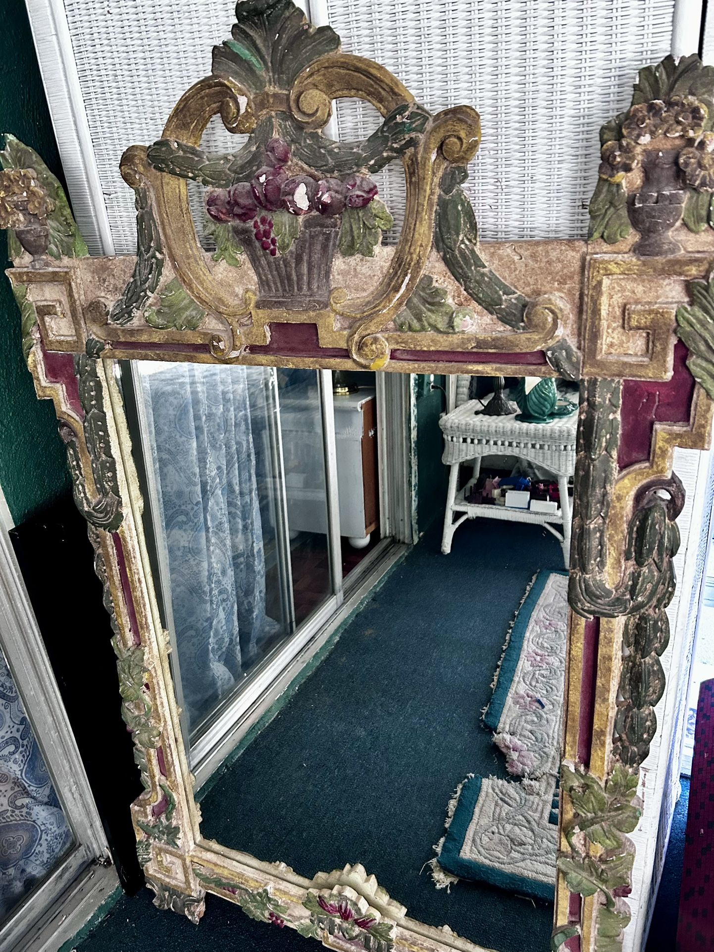 Extra Large Vintage Wall Mirror 32" x 57" Beautifully Detailed Color Trim