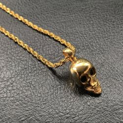 Skull Pendant Charm Necklace Gold New 