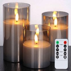 Set Of 3 LED Flameless Candles, Flickering LED Pillar Candles, Upgraded Tear Drop Wick, Battery Operated Electronic Candles