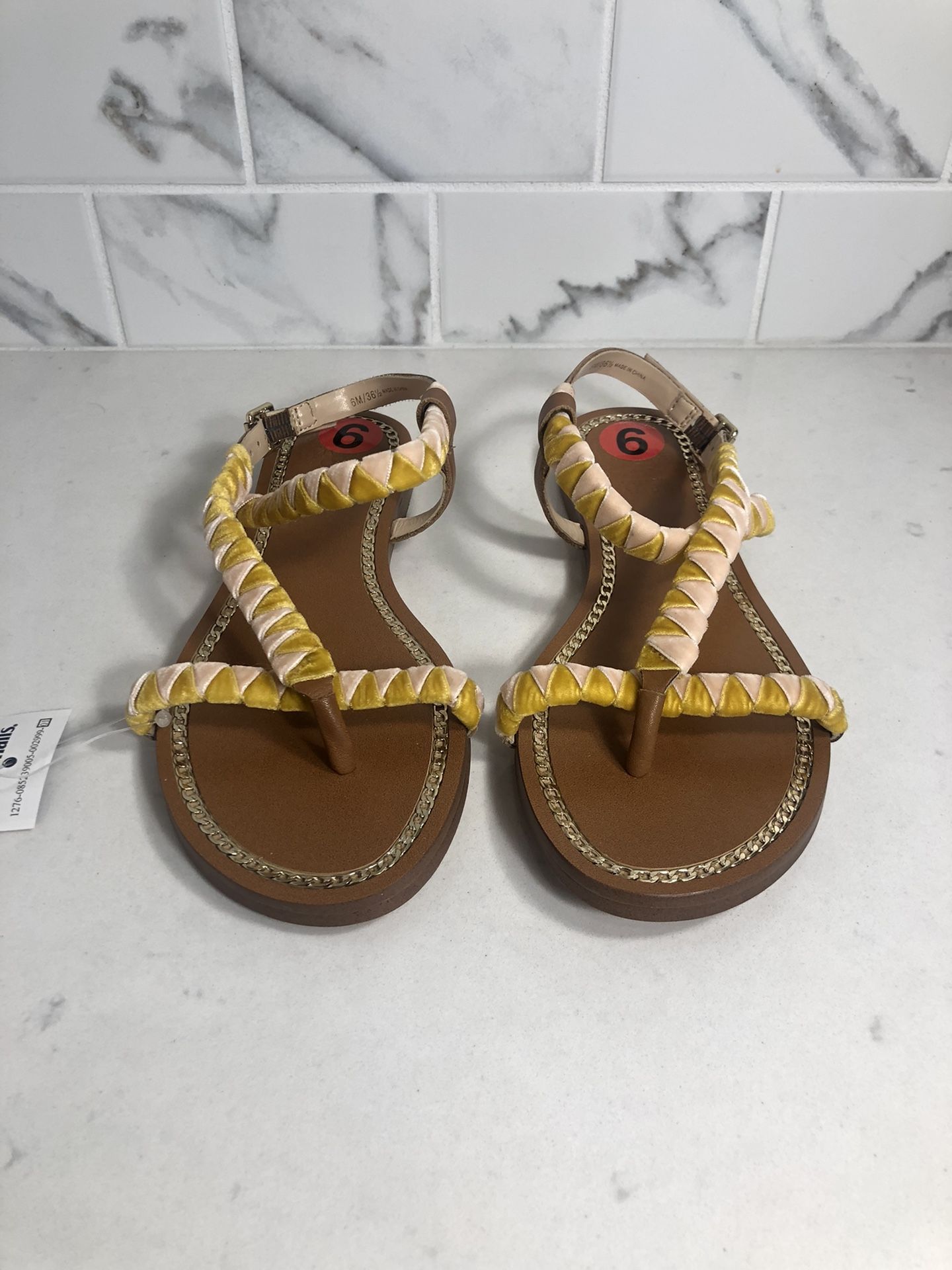 New Vince Camuto Size 6 Raminta Pink/Yellow Braided Strap Leather Sandal