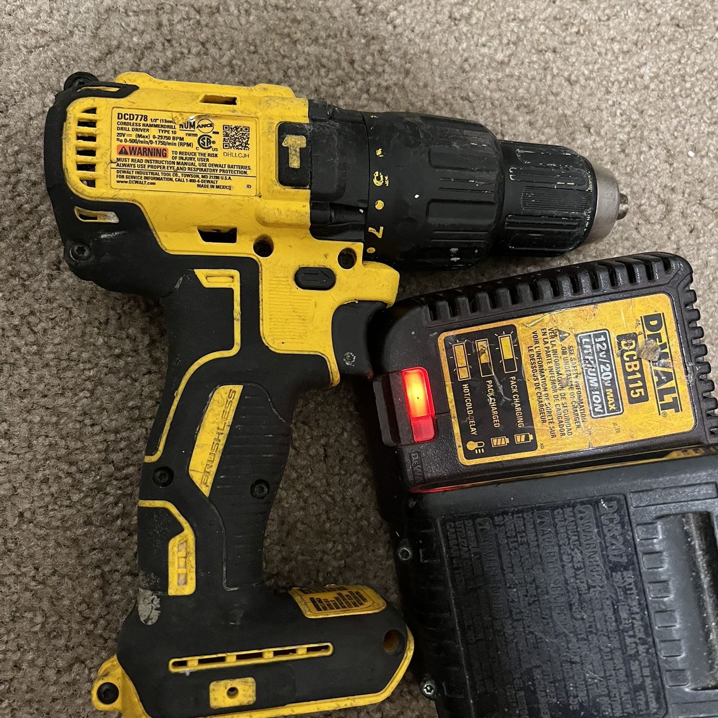 Dewalt Drill, Battery Charger And 20v Max Battery.