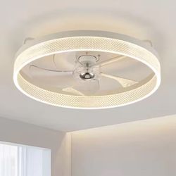 FANNEHONNE 20" Low Profile Integrated LED Flush Mount Ceiling Fan w/Remote