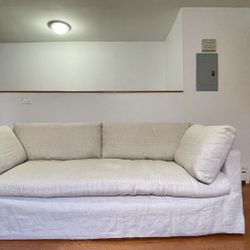A gently used  sofa from RH ( Restoration Hardware ).  Dimensions : 63” W x 38”D x 30”H