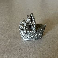 Tiny Pewter Toto the Dog In Basket 