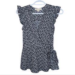 Monteau Women's Small Navy and White Pattern Sleeveless Faux Tie Front Blouse