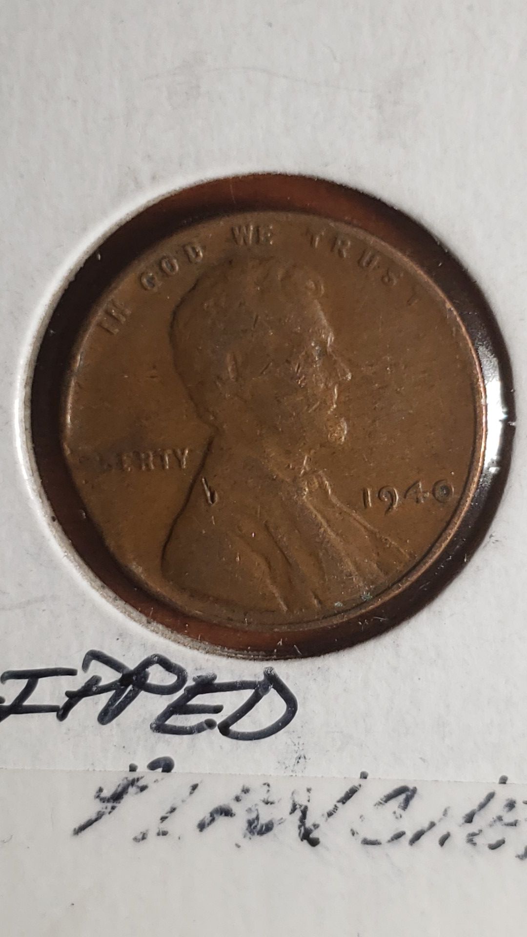 1940 P Lincoln penny with Clipped Planchet