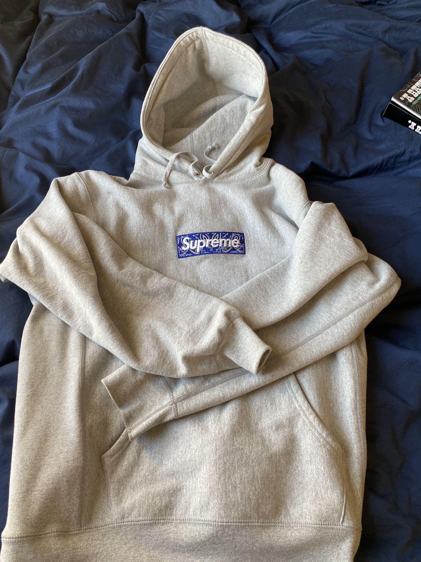 Supreme Grey Bandana Box Logo Hoodie